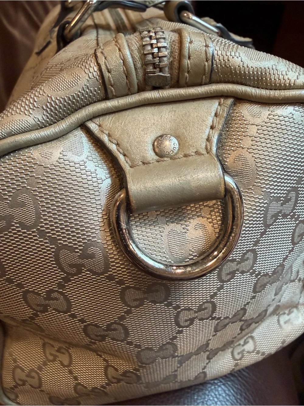 Gucci Taupe GG Monogram Boston Bag
